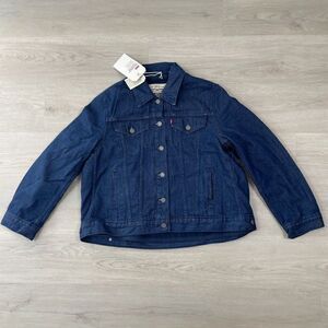 Levis Wellthread Lined Trucker Jacket Womens Small Denim Dark Wash A10560000